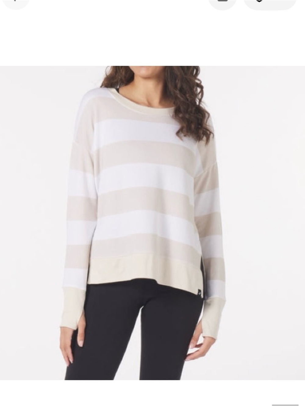 Glyder Beige and White Striped Crew Neck Sweater